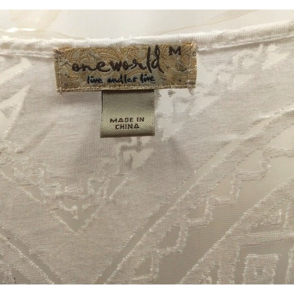 One World Live and Let Live White Maxi Dress Sz Medium Boho Lined Sheer Pattern - Picture 9 of 12